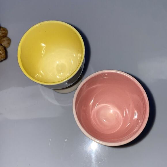 Vintage Egg Cups And Hand Paintedted Ceramic Bunny Rabbit Easter Set - Picture 8 of 14